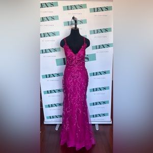 Fuchsia lace embroidered gown